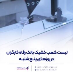 فهرست شعب کشیک بانک رفاه کارگران در روز پنج‌شنبه ۱۲ تیرماه اعلام شد