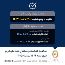 تغییر ساعت فعالیت واحدهای بانک ملی