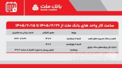 تغییر ساعت کار واحدهای بانک ملت از ۲۶ اردیبهشت