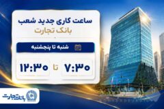 ساعت کاری شعب بانک تجارت از ۷:۳۰ صبح تا ۱۲:۳۰