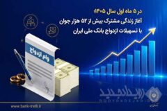 در ۵ ماه اول سال ۱۴۰۵؛ آغاز زندگی مشترک بیش از ۵۲ هزار جوان با تسهیلات ازدواج بانک ملی ایران