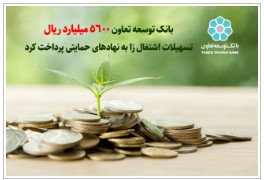 بانک توسعه تعاون ۵۶۰۰ میلیارد ریال تسهیلات اشتغال‌زا به نهادهای حمایتی پرداخت کرد